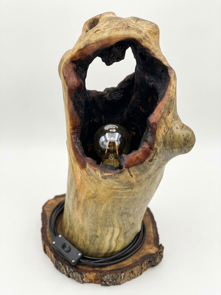 Lampe de table artisanale en tronc évidé