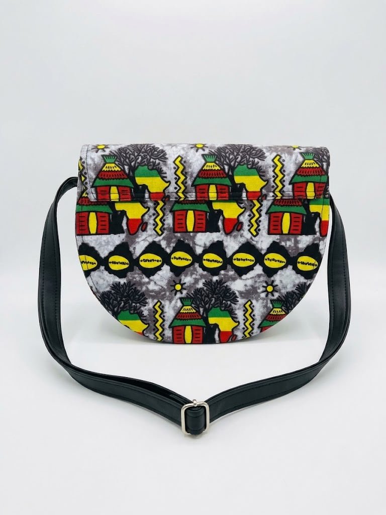 Sac artisanal en tissu wax et simili-cuir
