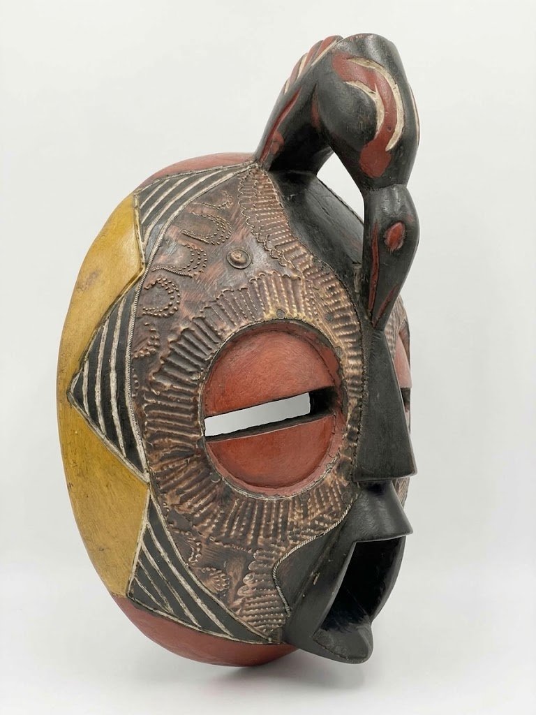 Masque Ritual / Tribal Africain Surmonté d'un Oiseau (Ibis / Toucan)